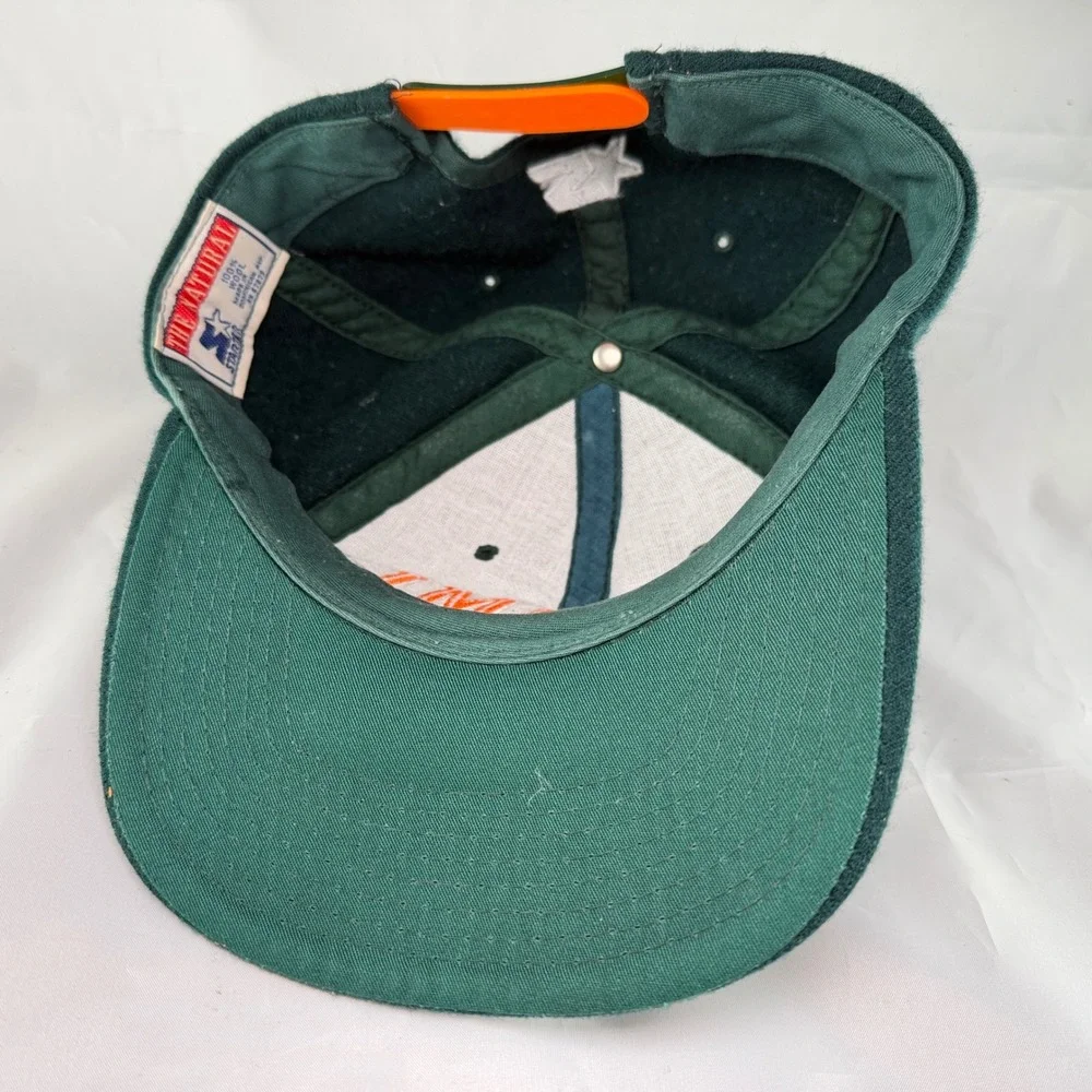 Vtg 90s StarterThe Natural Miami Hat Mens Snapback Green Wool Hurricanes NCAA